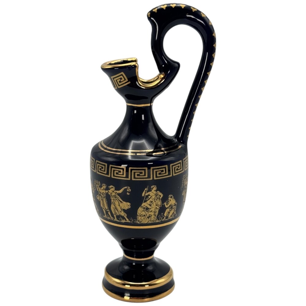Pitcher Black & 24K Gold Scheria Depictions Corfu Greece Greek Utopia Design 7”